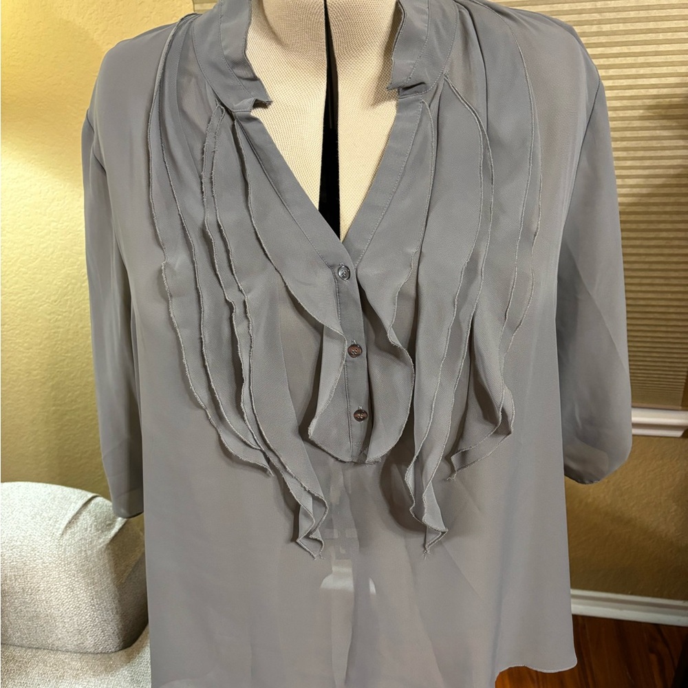 Lane Bryant Grey Ruffled Blouse - Picture 2 of 5